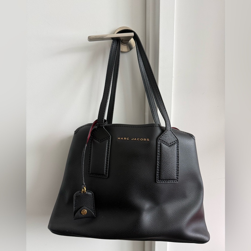 Marc Jacobs Black Leather Tote with Gold Accents